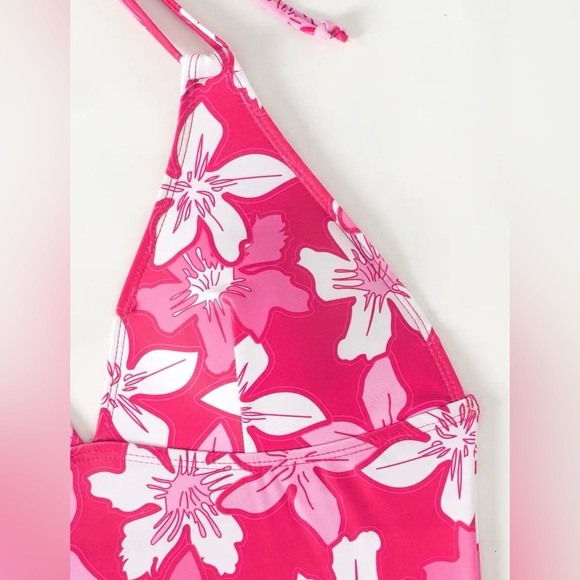Boutique Swim New Pink Floral Halter Bikini Set Womens Swimsuit